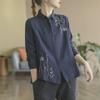 2024 Frühling/Herbst Damen Retro Blumen besticktes Langarmhemd aus Baumwolle und Leinen