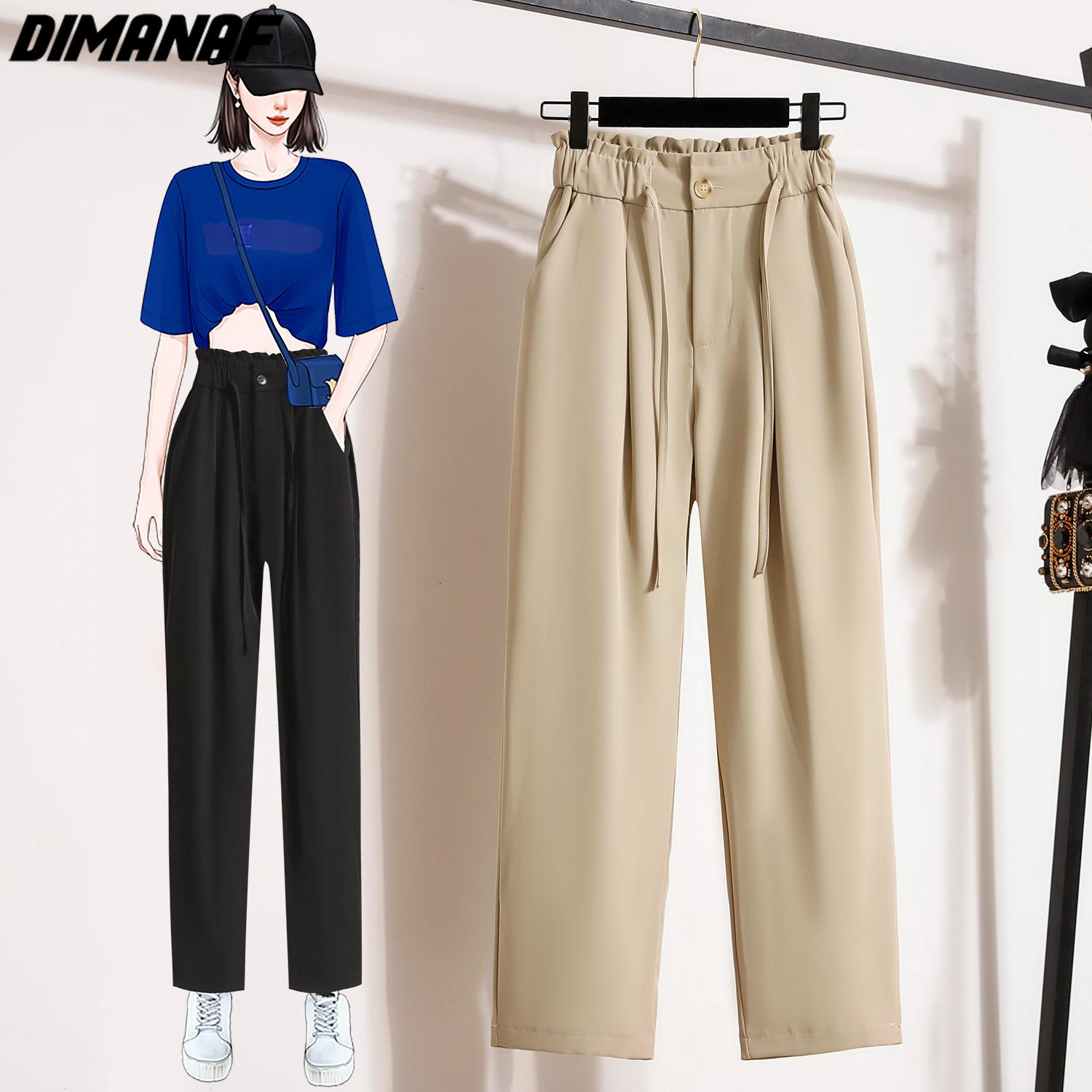 

DIMANAF летние женские длинные брюки больших размеров 2024, повседневные однотонные брюки с эластичной резинкой на талии, широкие брюки, свободные 5XL 5XL бежевый