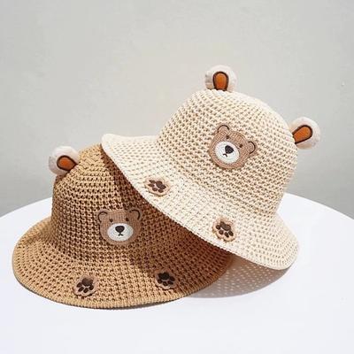 Sombrero de Paja para Vacaciones con Visera y Cordón Gorras de Playa para Niños Protección Solar Sombrero de Pescador Niñas y Niños