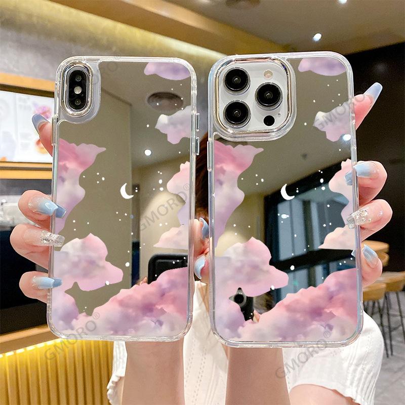 Pink Cloud Apple Mirror Mobile Phone Case 15promax for 17pro Mobile Phone Case Air Gentle