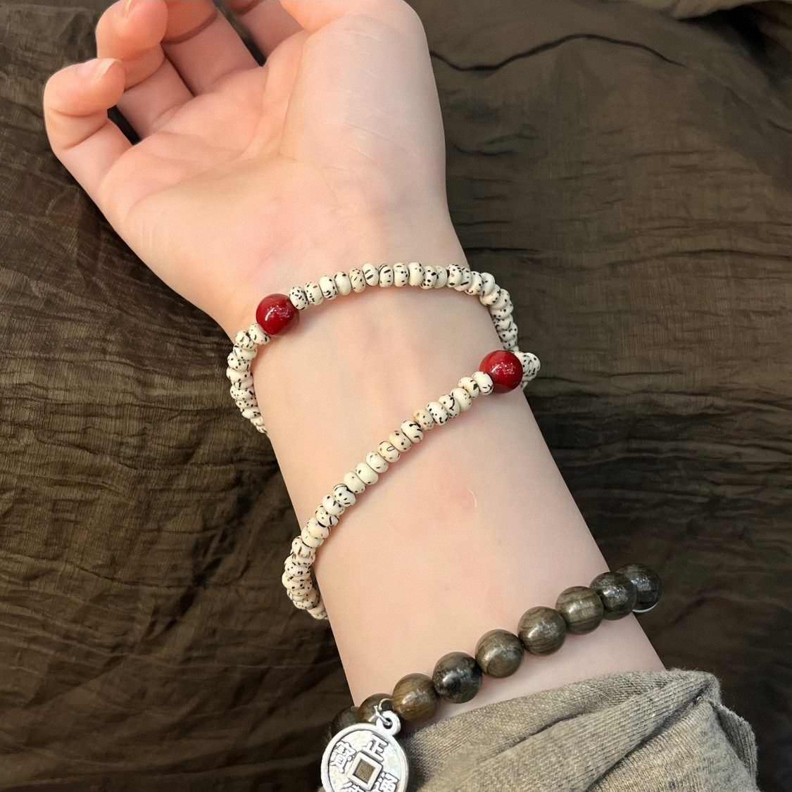Handmade Double Loop Bodhi Bracelet with Cinnabar, Retro New Chinese Ethnic Unisex Jewelry, Travel Souvenir