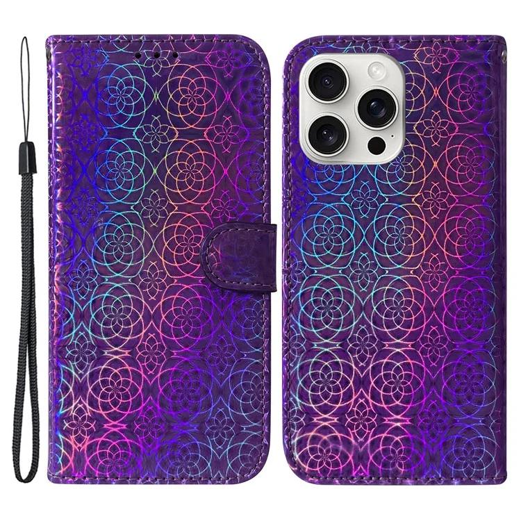 

For iPhone 16 Pro Case Dazzling Flower Anti-Drop Leather Phone Cover - Purple