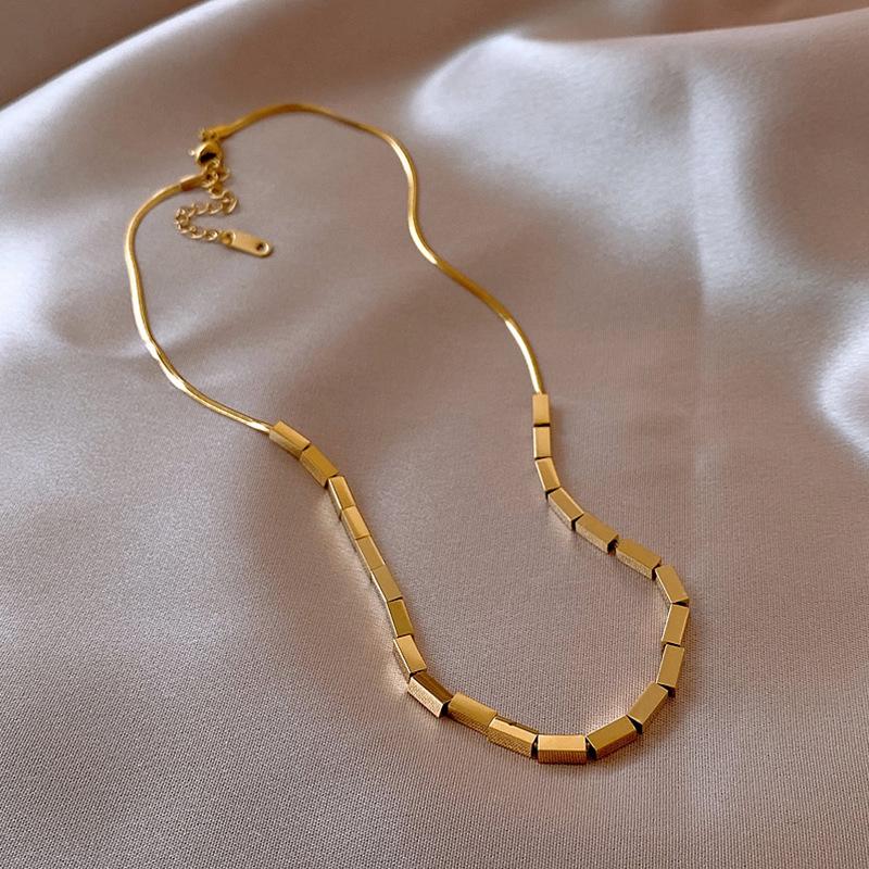 Titanium Steel Gold Brick Necklace for Women - Luxury 2025 Style, High-End Sweater and Collarbone Chain, Non-Fading.