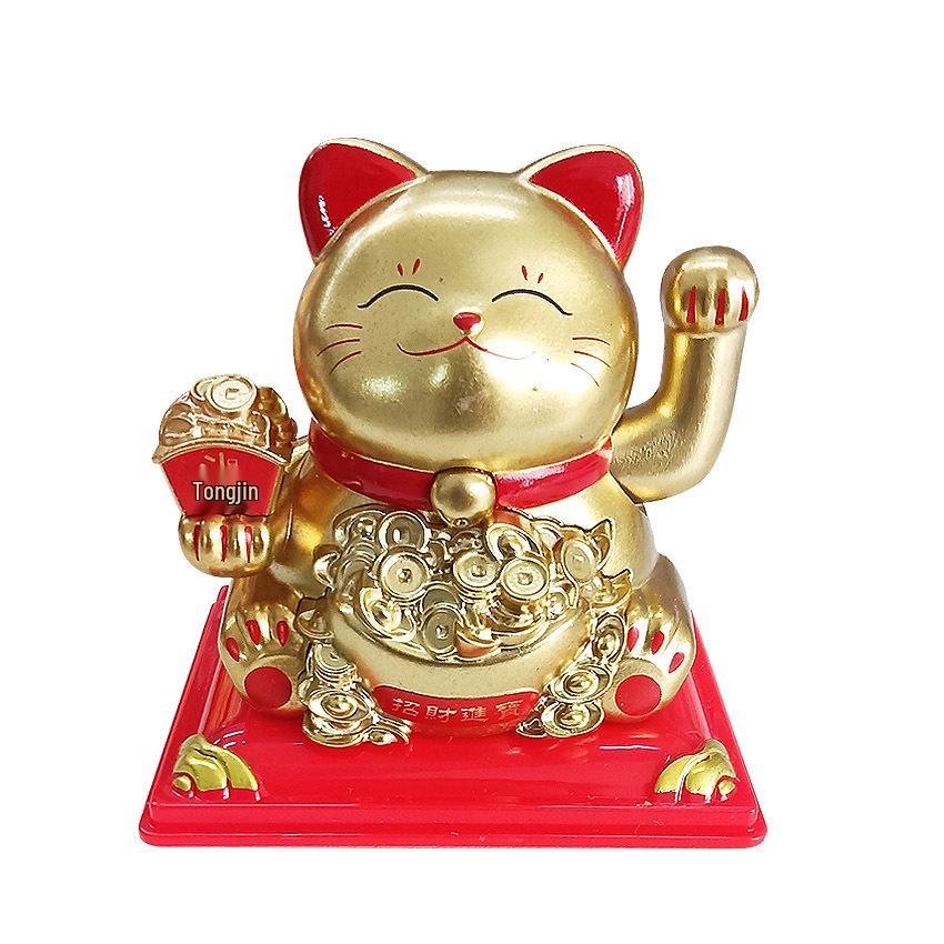 Y Solar Fortune Cat Waving Hand Ornament: Light-Powered Decor for Car, Living Room, or Office Desk