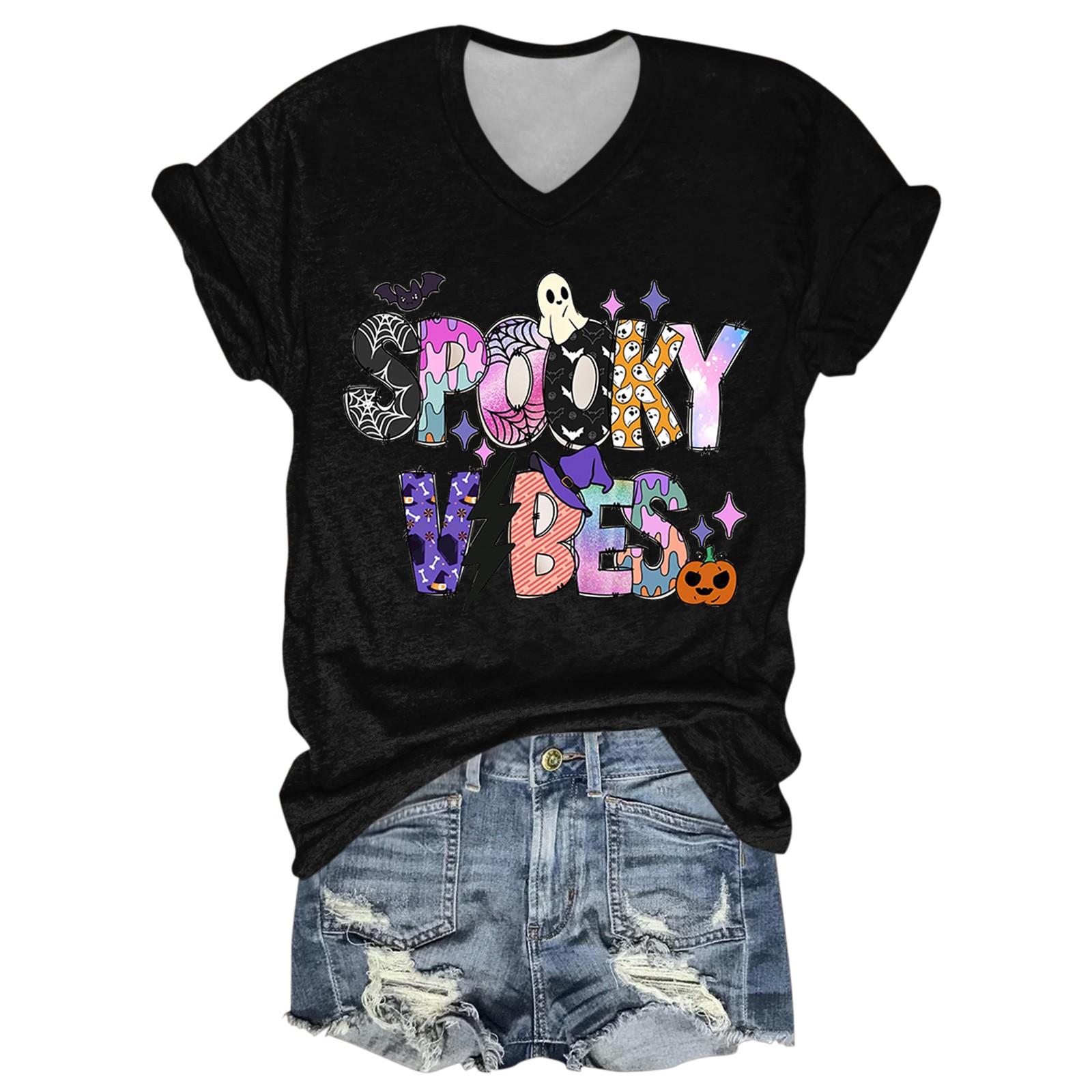 

Женская повседневная футболка с короткими рукавами и V-образным вырезом на тему Хэллоуина XXXXXL