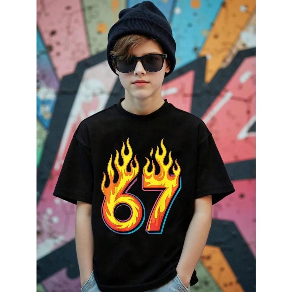 New Children Funny Six Seven Meme Print T-Shirt for Men Novelty Kids Tees Crew Neck Short Sleeve T-Shirt Loose Casual Clothing