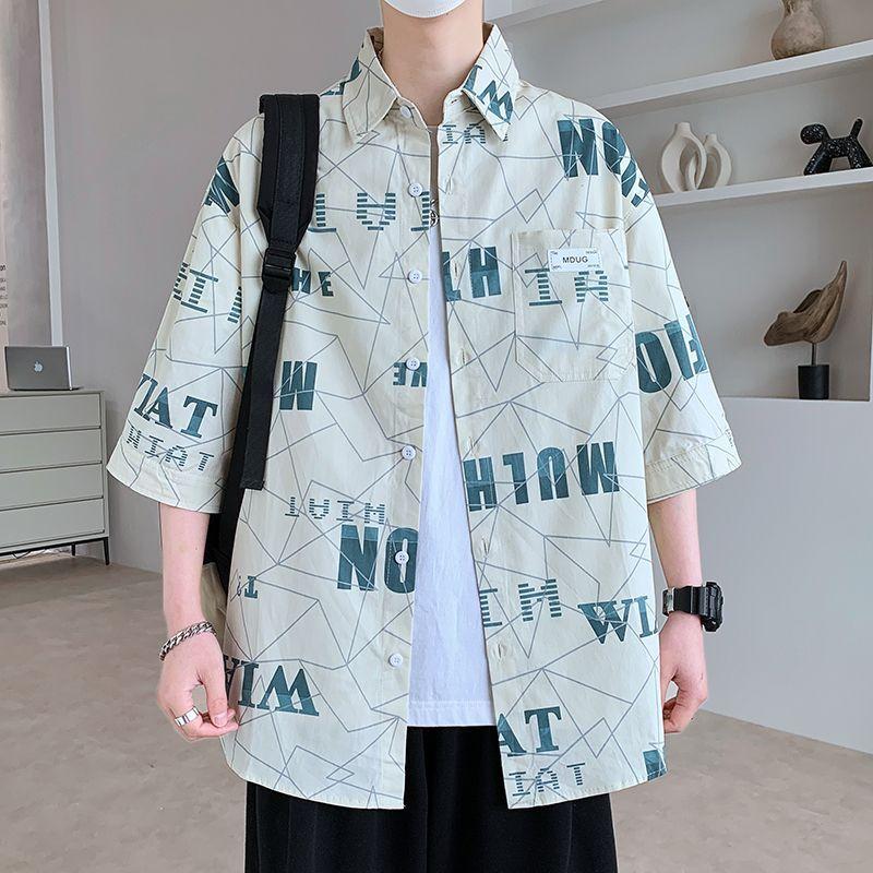 

Стильные свободные рубашки с принтом букв, мужская одежда, поло с пуговицами, летняя повседневная, с коротким рукавом, винтажные карманы, рубашки с вставками XXXL дубильная кора
