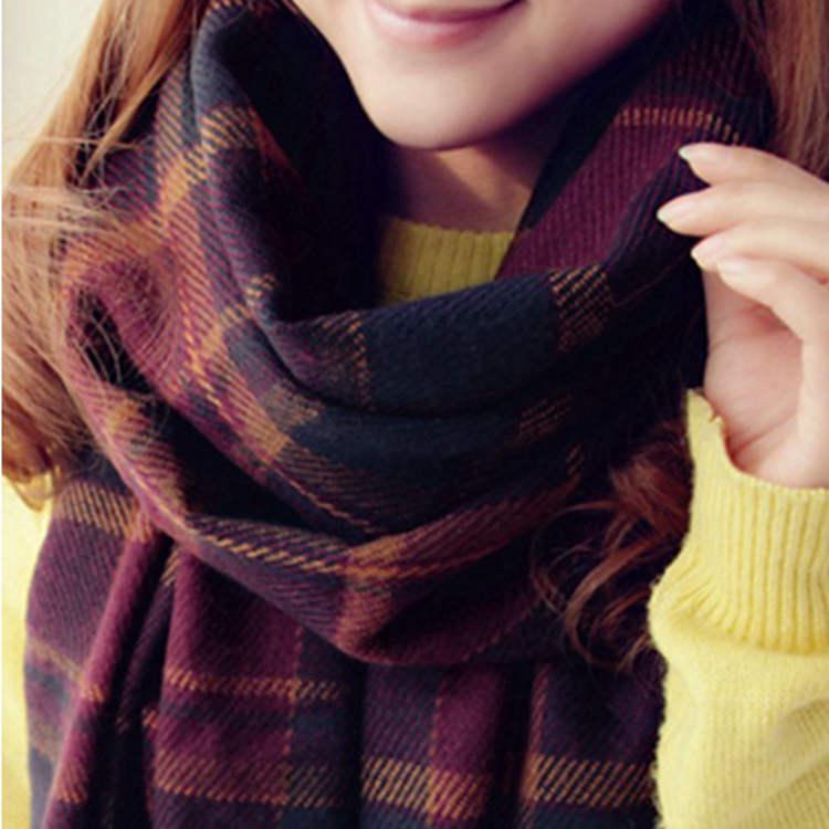 Autumn And Winter Warm Cashmere Fringed Student Plaid Scarf Women'S Winter Versatile Shawl
