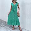 Summer Lace-up V-neck Short-sleeved Floral Split Dress In Stock