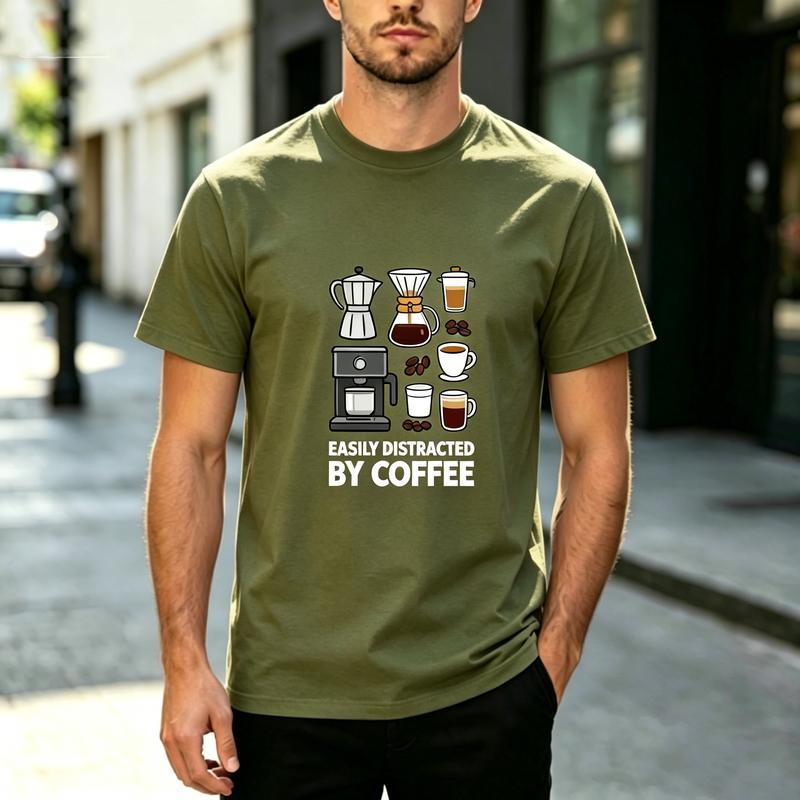 Funny Coffee Lover Graphic T Shirt Easily Distracted By Coffee Tee Unisex Unisex Casual Cotton Short Sleeve Top Streetwear