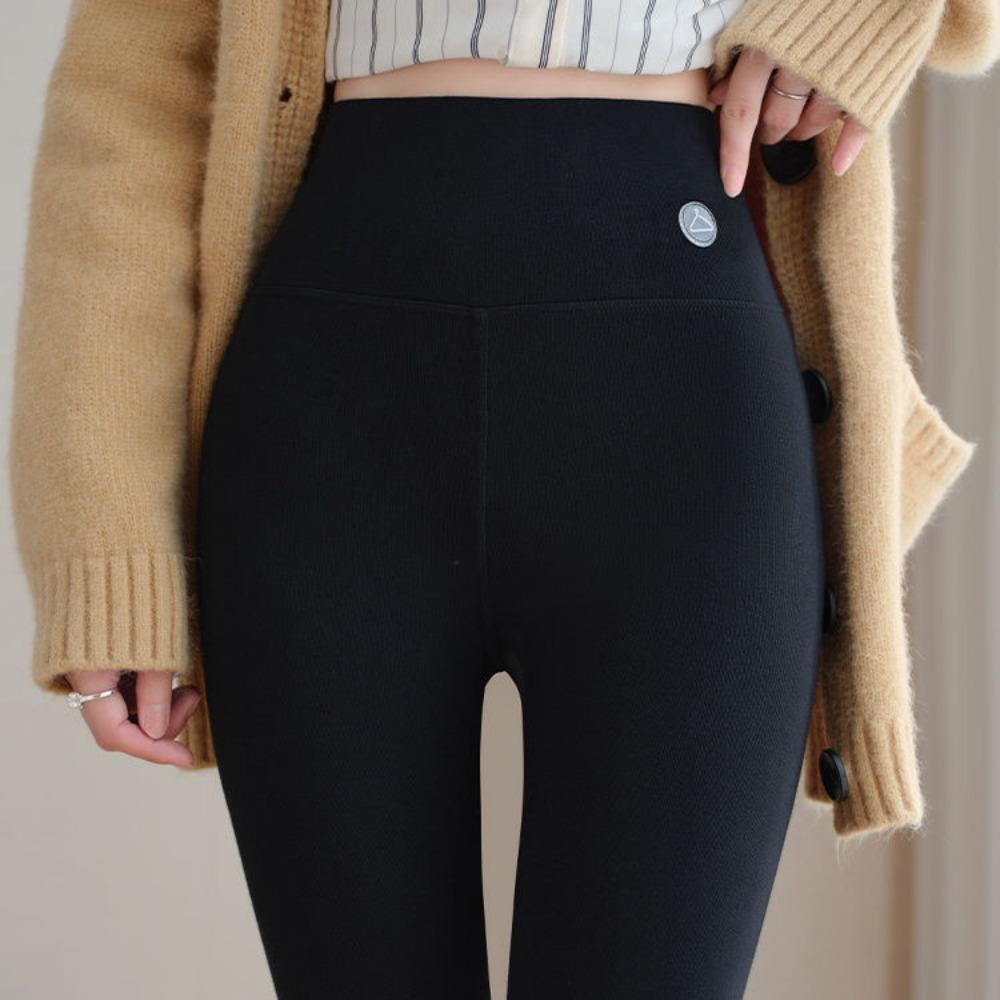 

Леггинсы из чистого хлопка женские осенние большого размера с высокой талией облегающие девятиточечные утолщенные с маленькими стопами делают их стройными теплые брюки XXL чёрный