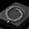 Retro Silver Color Stainless Steel Double-layer Bracelet for Men, Hip Hop Punk Style Star Charm Bracelets, Fashion Cool Jewelry