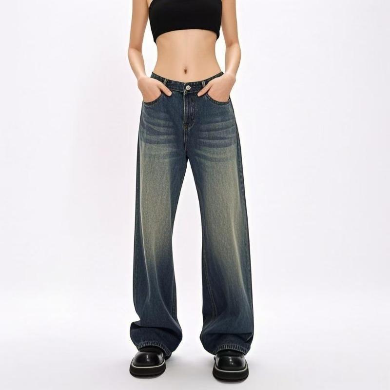 Vintage washed cat whisker white jeans drape floor-mopping wide-leg pants