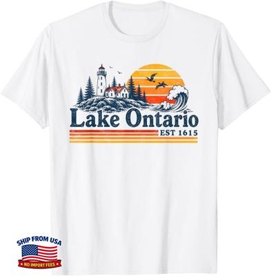 Lake Ontario Est 1615 Retro Zonsondergang Vintage Grote Meren T-shirt