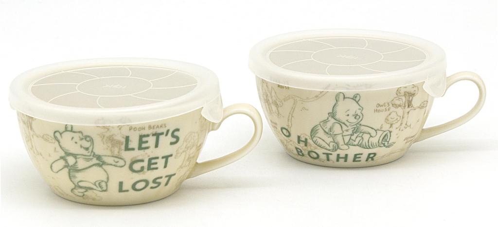 Disney the Soup Cup Pair Tableware for 2 with Dishwasher Microwave 100 Acre Miscellaneous Made In "Winnie Pooh" Set, People, Approx. 310ml, Lid, Safe,