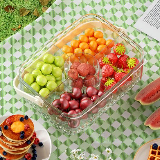 Serving Tray with 5 Dividers Lid Double-Walled Ice Tray Fruits Vegetables Shrimp Cocktails Party Appetizer Platter Snack Server