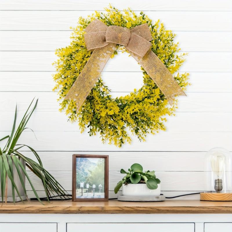 Artificial Yellow Leaf Wreath for Front Door Farmhouses Wedding Holiday Decorations, Front Door Wreath Spring Wreath