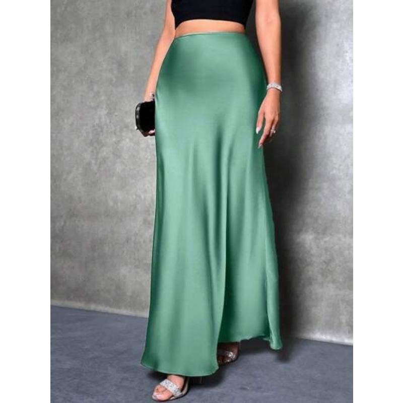 Fashion Elegant Loose Women Satin Skirts Spring and Summer New Simple Casual Office A-line Long Skirts Office Solid Color Women's Clothing
