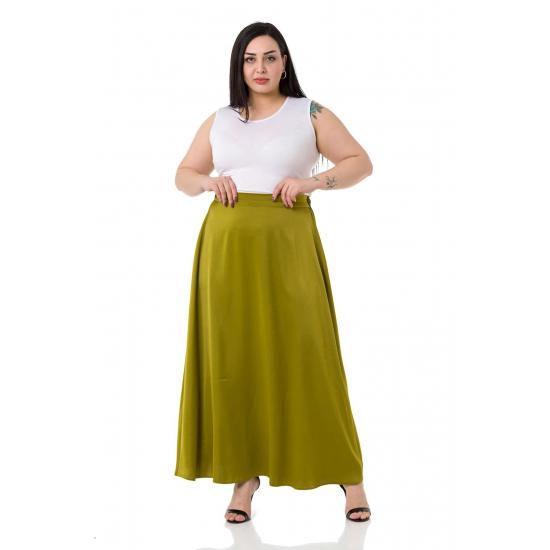 Women's Plus Size Flared Satin Long Black Skirt with Elastic Waist Back