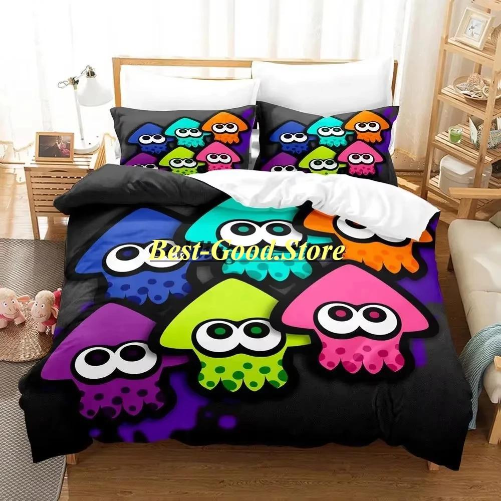 Splatoon 3 Inkling Kałamarnica Zestaw Pościeli Pojedynczy Bliźniak Pełny Queen King Size Zestaw do Łóżka Aldult Kid Sypialnia Zestawy Poszwy na Kołdrę Zestaw Prześcieradła