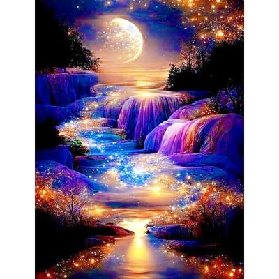 DIY Diamond Painting Landscape Waterfall Full Diamond Mosaic Moon Wall Art Decoration Handmade Gift Craft Kit