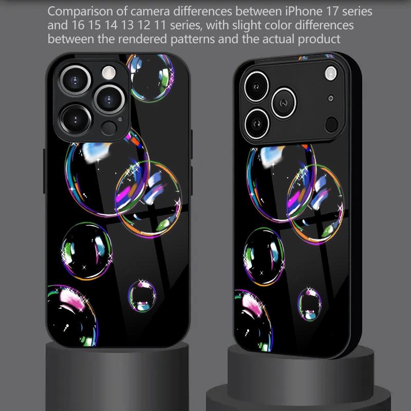 Colorful Bubble Pattern 2D Phone Case for iPhone 17 16 15 14 13 12 11 X XR XS Max Pro 8 plus - Glass Protective Cover