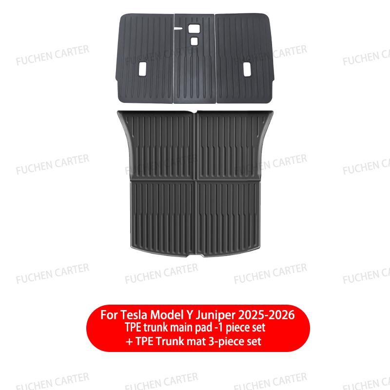 For Tesla Model Y Juniper 2025 2026 TPE Car Front Rear Trunk Mat Waterproof Wear-resistant All Weather Trunk Mats Backrest Mats