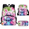 Stitch Kids School Backpack Set Elementary Students Oxford Fabric Ergonomic Design Printed Cartoon 3-Piece Bundle