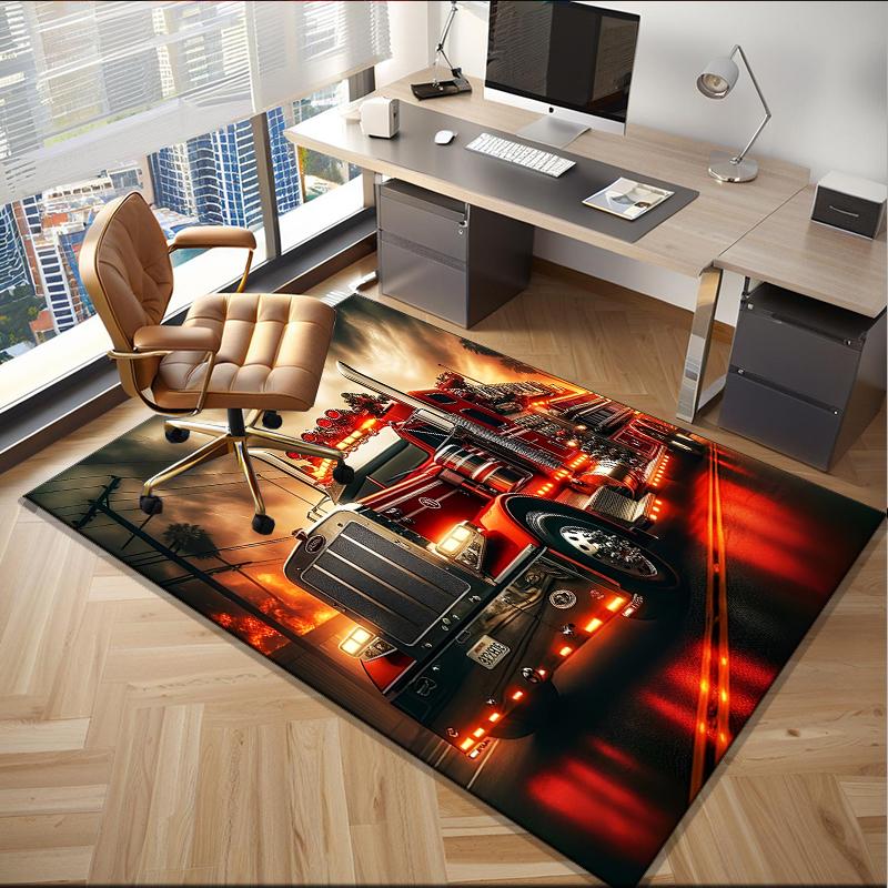 Nighttime Truck Drive Office Rug Chair Mat, Game Carpet, Suitable for Front Door, Bedroom, Living Room, Desk, Holiday Gift