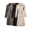 European and American classic lapel trench coat double-breasted + epaulettes decorative belt, crisp and elegant British style