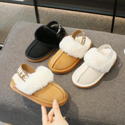 Pantoufles en peluche enveloppantes pour les orteils des enfants, Pantoufles classiques pour enfants, Hiver Antidérapantes à semelle épaisse, Chaussures en coton fourré pour filles, Style britannique