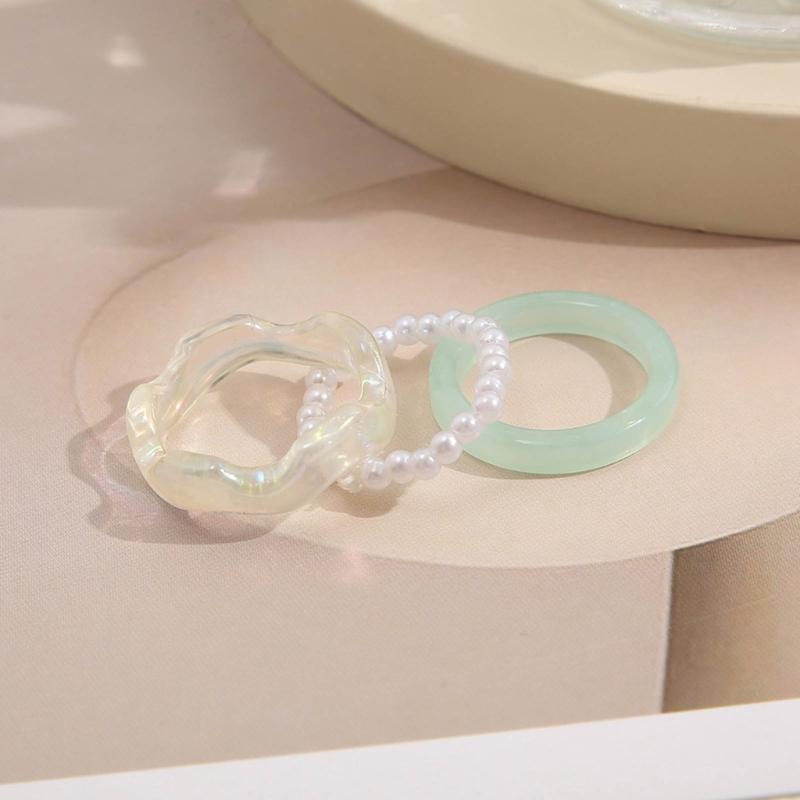 3 Pcs Minimalist Resin Finger Rings Beaded Elastic Stackable Ring Fashion Statement Ring Jewelry for Women Teen Girls