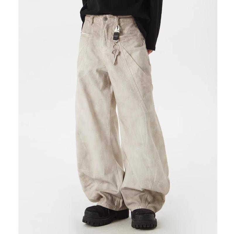 

Унисекс Американские Ретро Потертые Белые Джинсы-Палаццо M