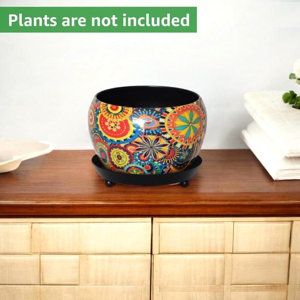 5 Inches, Lily Designer Metal Plant Pot with Saucer Plate | Indoor Outdoor Home Decor Item for Garden Plants Flower, Balcony, Patio, Living Room,