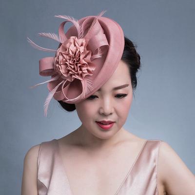 Γυναικεία κομψά καπέλο Fascinator Κοκτέιλ Γαμήλιο πάρτι Εκκλησία Headpiece Kentucky Headwear Feather Αξεσουάρ μαλλιών Sinamay Fascinators