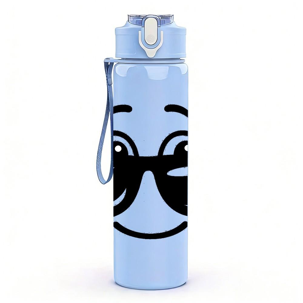 1PC Cool Sunglasses Smiley 750ml Color Plastic Sports Water Bottle Leakproof Flip Straw Lid Suitable for Sports Office Home Use