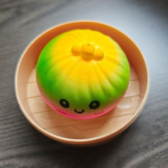 Rainbow Steamed Bun Fidget Toy Stress Relieving Cartoon Smiling Stuffed Bun Squeeze Toy Simulated Dumpling Dough Ball Office Desk Toy