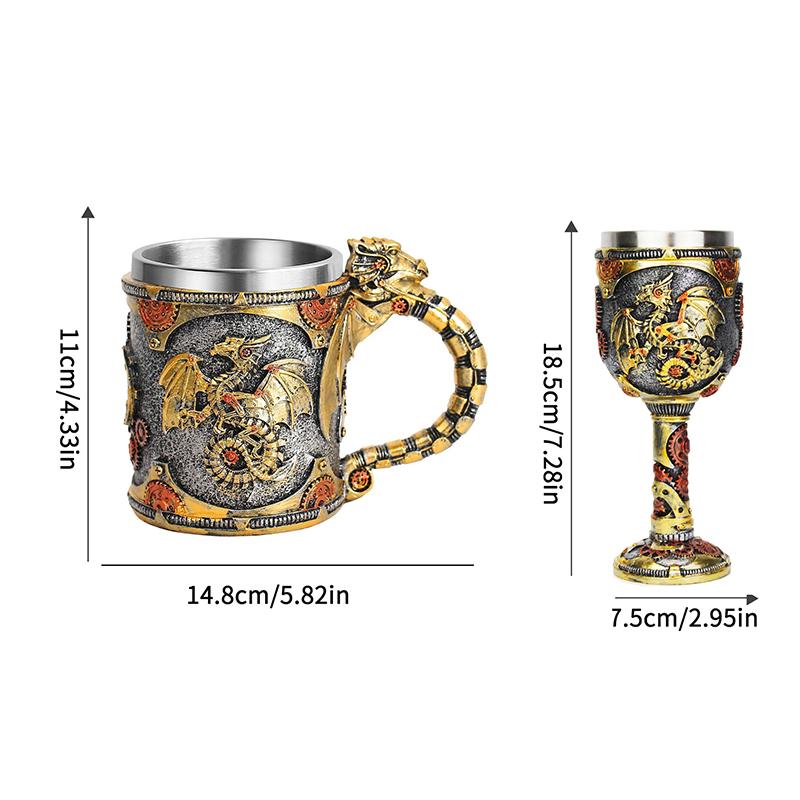 Ortaçağ Steampunk Ejderha Kupa Rönesans Mekanik Ejderhalar Bira Bardağı Tankard Paslanmaz Kahve Fincanı Babalar Günü Hediyesi