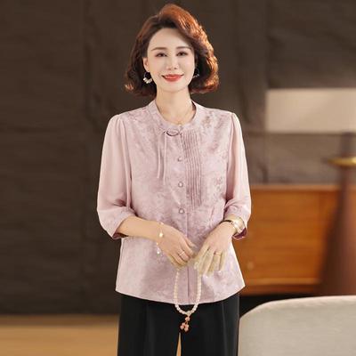 Elegante Camicia Estiva Pieghettata Jacquard in Nuovo Stile Cinese per Donna