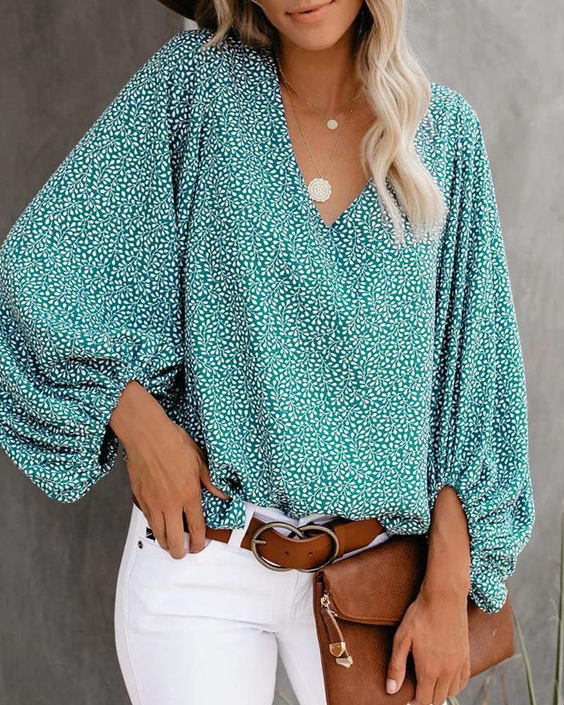 1116 eBay New, European and American Style V-neck Color Lantern Sleeve Shirt, Women's Shirt