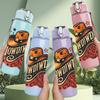 1PC Cowboy Skull Western Theme Print 750ml Color Plastic Sports Water Bottle Leakproof Flip Straw Lid Suitable for Sports Office Home Use