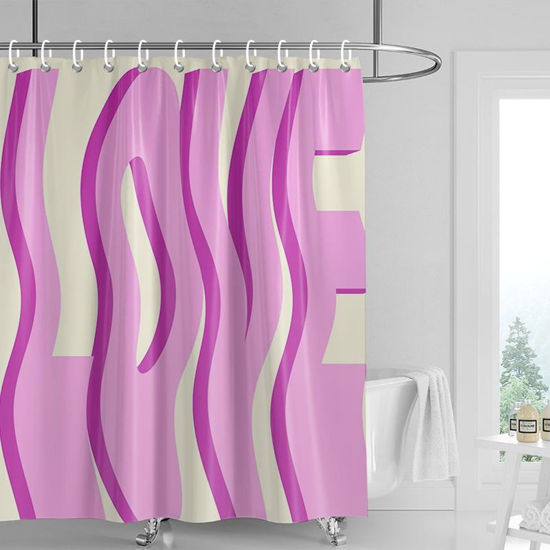Ins Style Bathroom Soft Cloth Shower Curtain Abstract Geometric Pattern Design Waterproof Bathroom Door Curtain Decoration