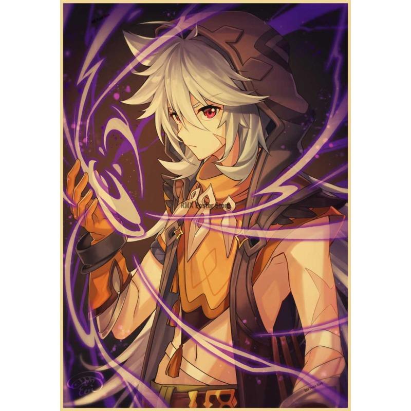 Genshin Impact Cartoon Character Posters Kraft Paper Prints Home Room Decor Study Bedroom Bar Cafe Wall Paintings Wall Stickers