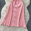 Summer Autumn Pink Button-Down Short Sleeve Short Knit Dress for Women Elegant Turn Down Collar Single-breasted Ruffles Slim Sweater Dresses