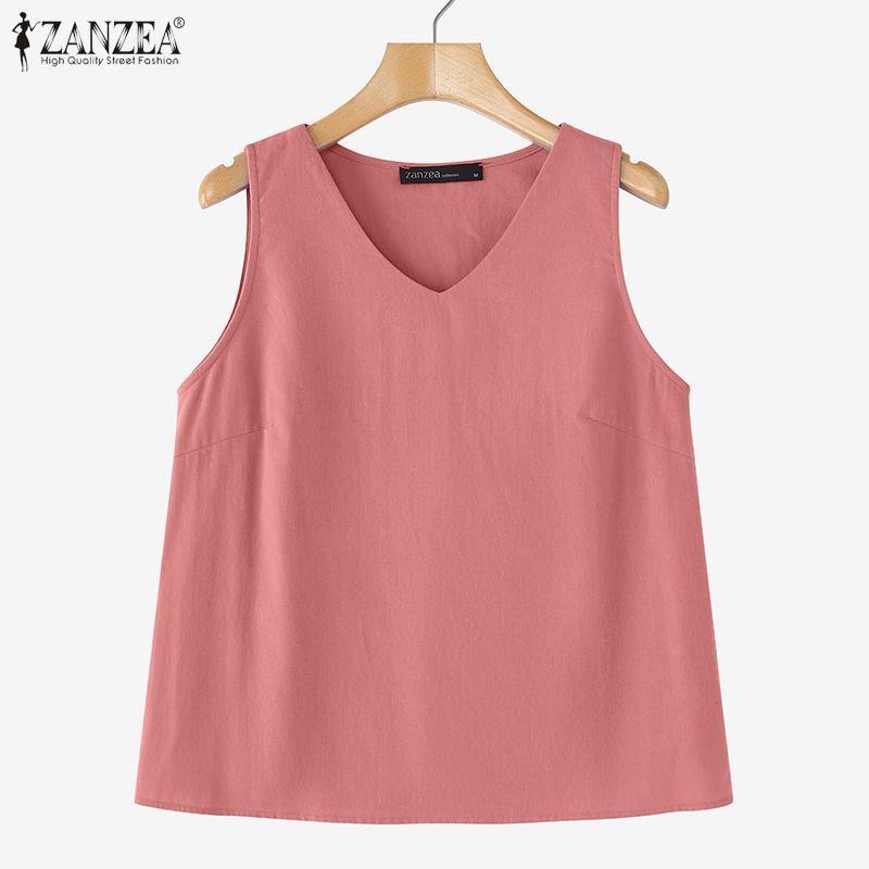 ZANZEA Women Casual V-Neck Summer Sleeveless Cotton Tank Tops