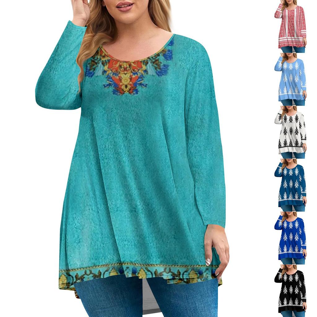 Women's Plus Size Top, Garden Collar Long Sleeved Shirt, Fashionable Floral Print Casual Top