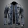 Traje de vuelo pesado cuello de béisbol + abrigo de mezclilla hombres + europeo + Top de mezclilla grande