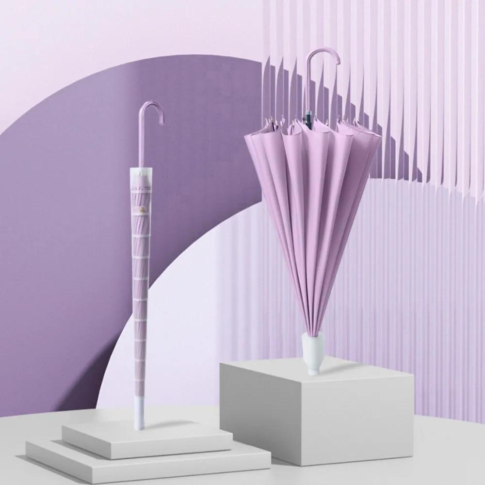 16 Bone Waterproof Umbrella Creative Bent Handle Straight Rod Umbrellas Small Fresh Women Handle Umbrellas Solid Color Umbrella