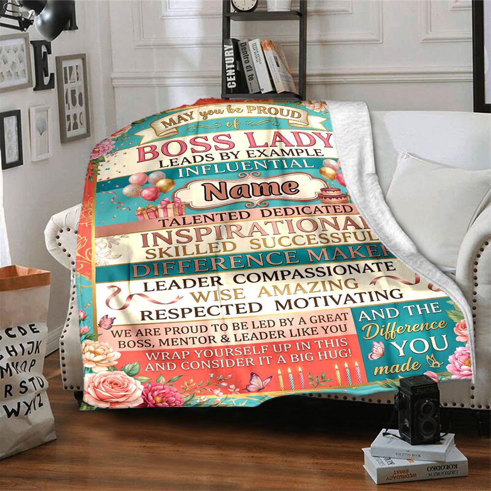 Boss Lady Inspiration Personalized Name Blankets Soft And Comfortable Against The Skin Naps And The Office A Wonderful Gift For Friends Family And