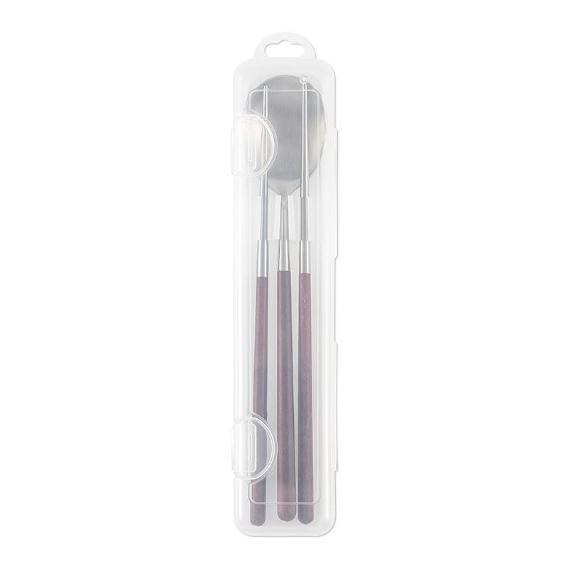 

Wooden Handle 304 Stainless Steel Chopsticks Spoon Sets Portable Cutlery Tableware With Storage Box For Office Camp Outdoor коричневый